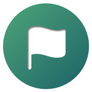 a white flag icon in the center with a green gradient background